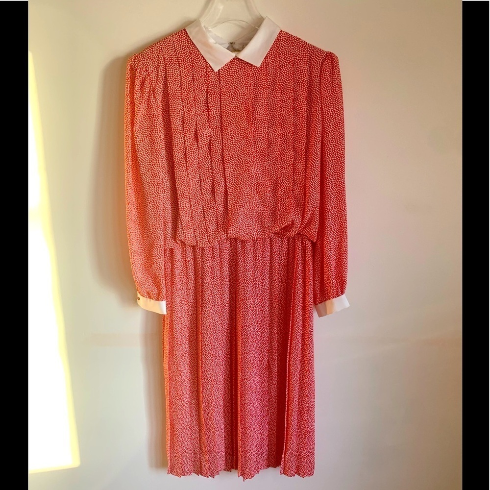 • VINTAGE 70s NWT red white polka dot secretary Dress •
